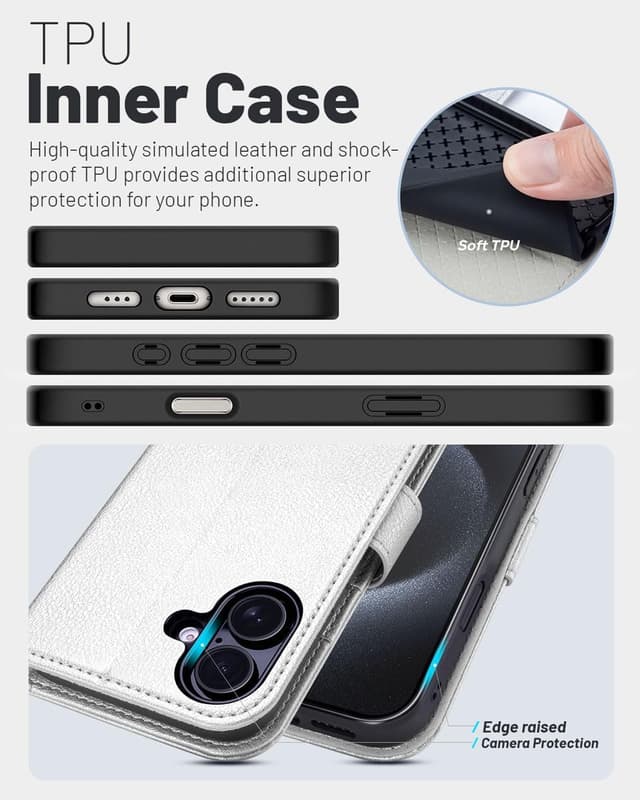 Detalle de OCASE Hülle für iPhone 17 5G mit Kartenfach, Magnet & Standfunktion (silber)