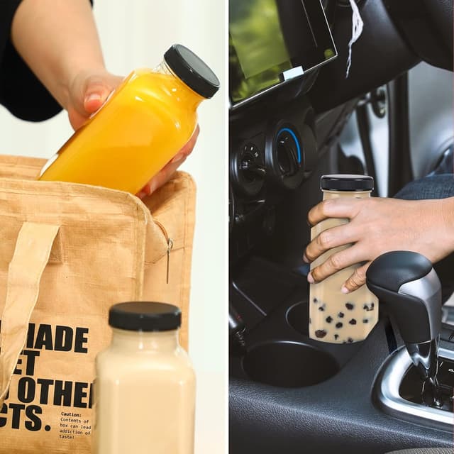 Detalle 2 de CUCUMI 10pcs 16oz Glass Juice Bottles with Lids (Reusable Drinking Jars, Straws & Cleaning Brush Set)