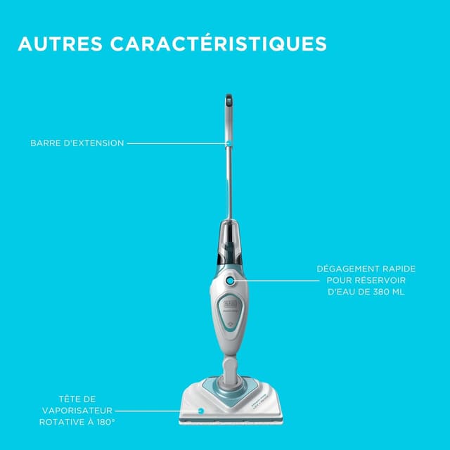 Detalle 2 de BLACK+DECKER Balai Vapeur 1600W FSM1616-QS (2 tampons) — ménage à la vapeur sans produits chimiques