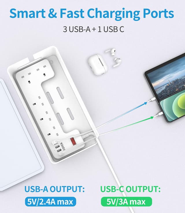 Thumbnail 5 de FDTEK Extension Lead 5‑Way with 4 USB