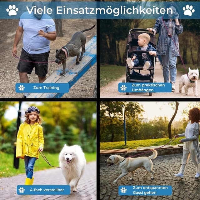 Detalle 2 de Testnote Sehr gut – reflektierende Hundeleine aus Paracord, 2 m, verstellbar, wetterfest & reißfest bis 250 kg