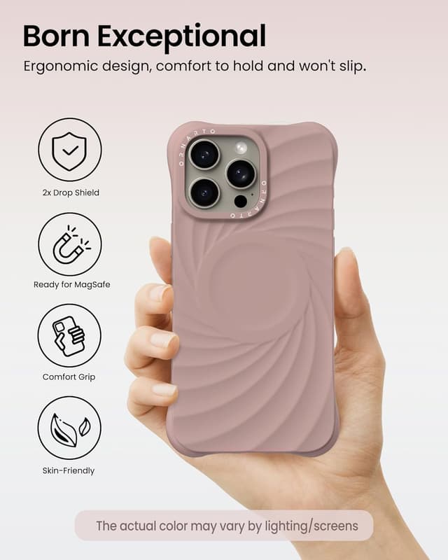 Detalle de ORNARTO Vortuxe Liquid Silicone Case for iPhone 15 Pro Max (6.7") — MagSafe Compatible Drop Protection, Latte