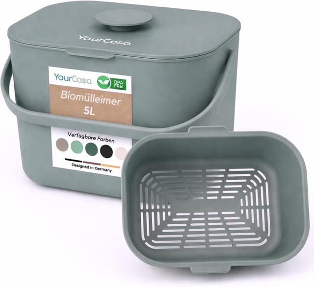 Detalle de YourCasa Biomülleimer Küche 5L – Komposteimer für täglichen Biomüll mit Sieb, geruchs dichtem Deckel und spülmaschinenfest