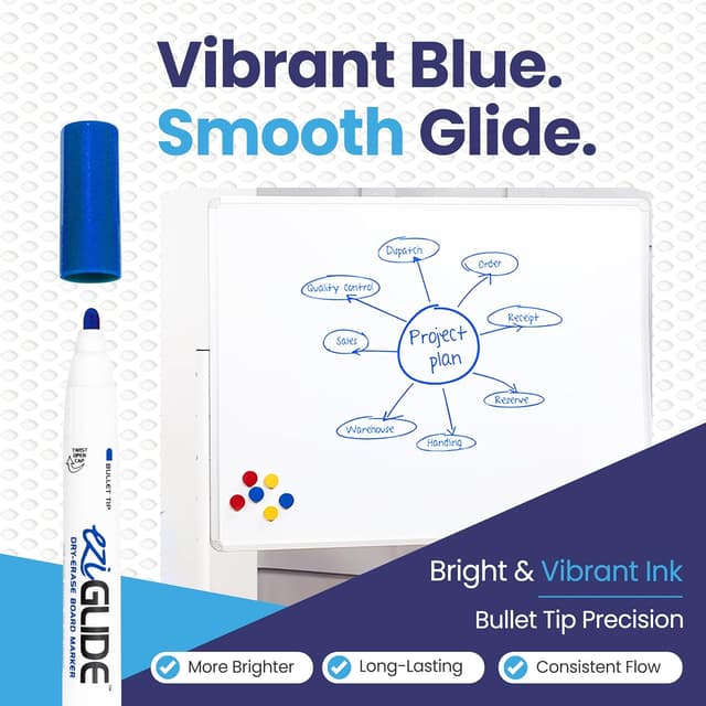 Detalle de Eziglide Blue Bullet Tip Drywipe Whiteboard Pens (Bulk Pack of 48)