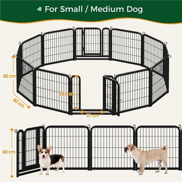 Detalle de Welpenlaufstall Yaheetech 12-teilig (63 cm hoch) faltbar mit 2 Türen – für Wohnung & Garten