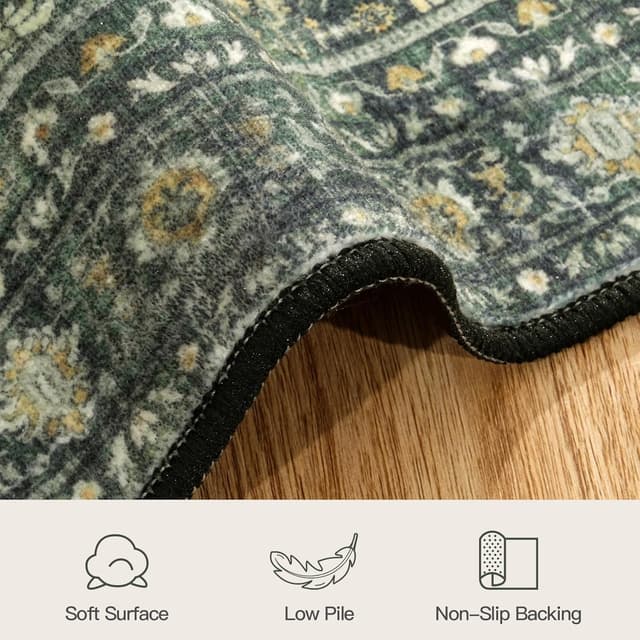 Thumbnail 6 de Lofus 8x10 Area Rug (Green) — Washable Boho Faux Wool Rug With Non-Slip TPR Backing