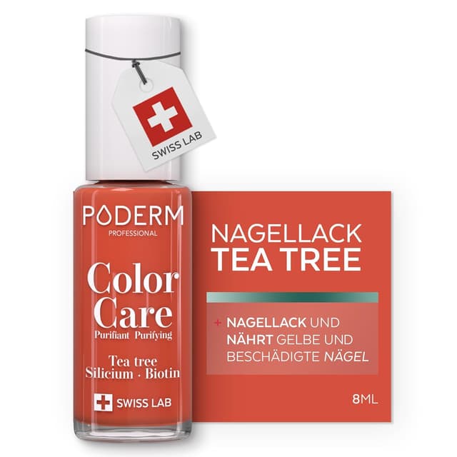 Detalle de PODERM TEEBAUM-Nagellack Color Care Mango – 2-in-1 Pflege & Farbergebnis für gelbe oder brüchige Nägel