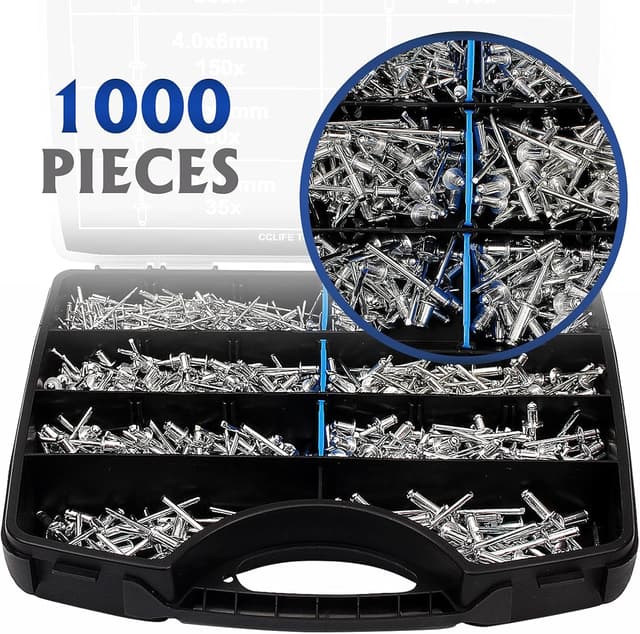Detalle de CCLIFE 1000 rivetti ciechi in alluminio assortiti (2,4 / 3,2 / 4 / 4,8) per giunzioni rapide