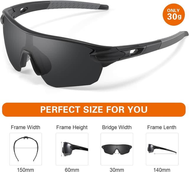 Detalle de Polarised Cycling Glasses Sports Sunglasses for Men & Women (Wrap-Around Bike / MTB / Ski / Racing)