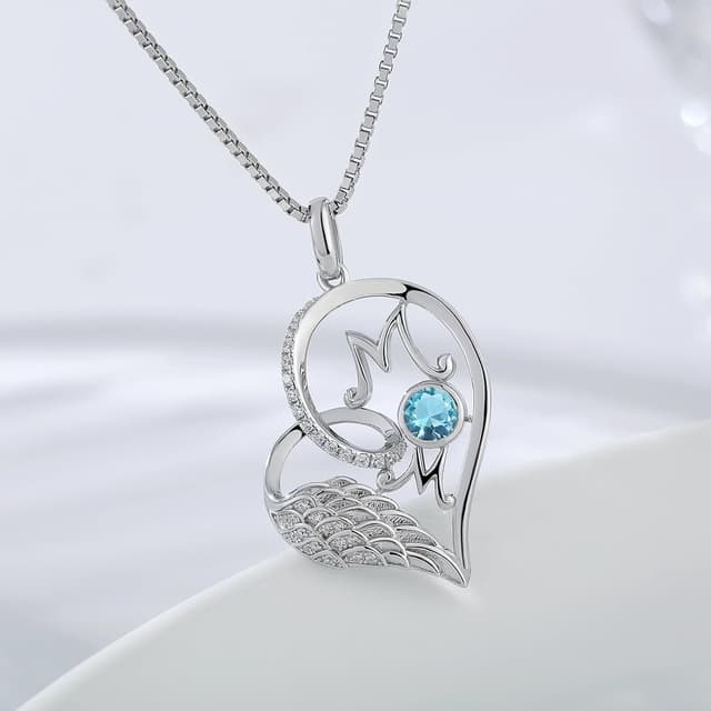 Detalle de jiamiaoi Herz Kette in 18K Weißgold-Optik (vergoldet) mit 925 Silberkette und Herzanhänger – mit Geburtsstein