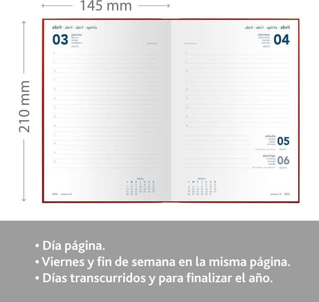 Detalle de Grafoplas Agenda 2025 annuel 1 jour par page Bretagne noir 14,5 x 21 cm (espagnol) – couverture rigide