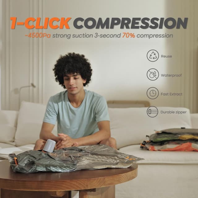 Thumbnail 6 de Vacbird Vacuum Storage Bags (20 Pack) with Wireless Electric Air Pump, Reusable space-saving clothes pouches for travel and seasonal storage