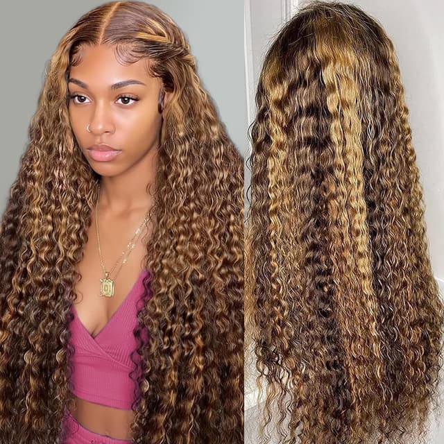 Detalle de TONHONK 24 Inch Deep Wave Lace Front Wig (13x6 HD Lace, 200% Density) – Glueless Curly Human Hair Look