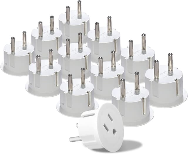 Detalle de Orei American USA to European Plug Adapter (Type E/F Schuko) – 12-Pack for Germany & France