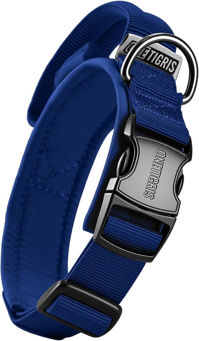 Detalle de OneTigris Hundehalsband mit Metallschnalle, gepolstert – Blau (Größe S)