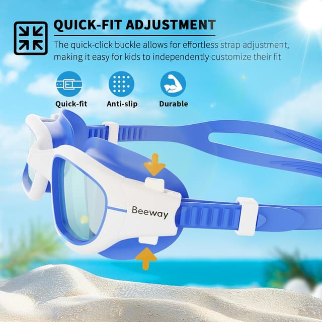 Thumbnail 5 de BEEWAY Kids Swimming Goggles 6-14 Wide View