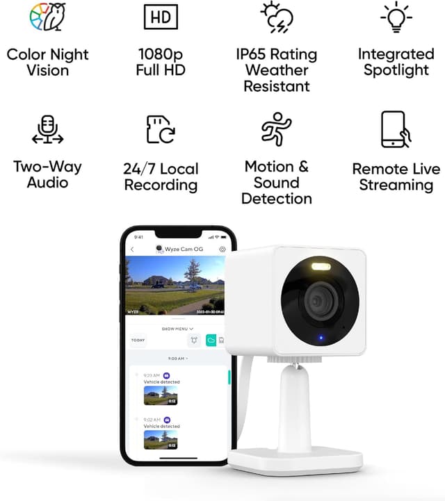 Detalle 2 de Wyze Cam OG Indoor/Outdoor 1080p Wired Wi‑Fi Security Camera (2‑Pack) with Color Night Vision