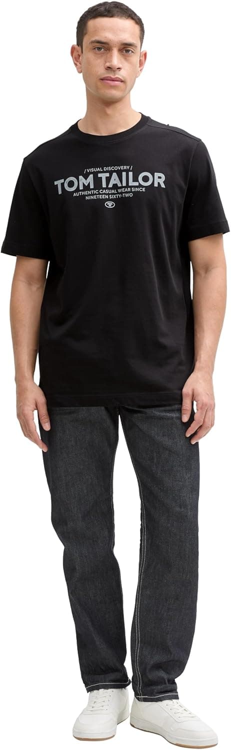 Detalle de TOM TAILOR T-Shirt Uomo in jersey di cotone tinta unita con logo stampato