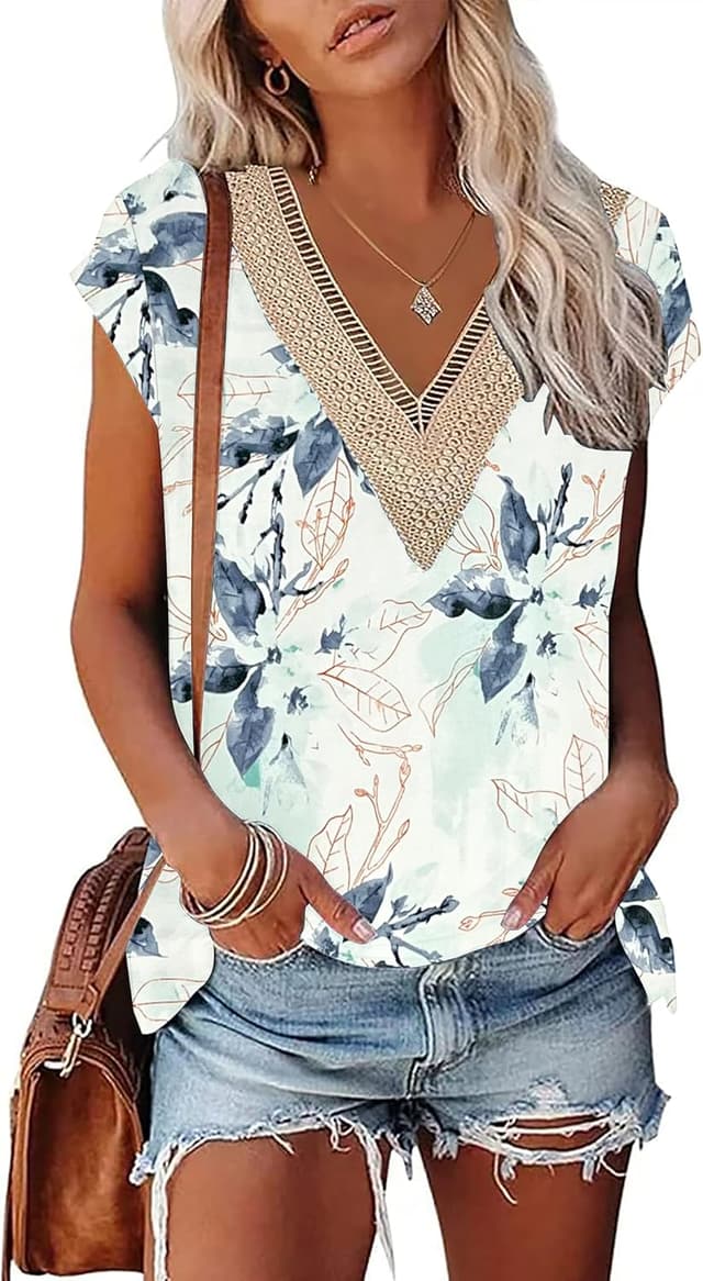 Thumbnail 6 de PLOKNRD T-shirt d’été pour femme à manches courtes, col en V et dentelle