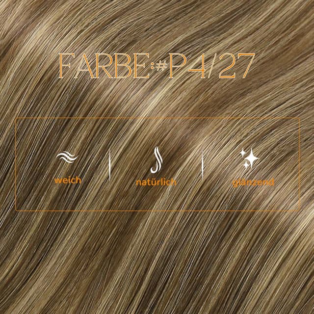 Detalle de Easyouth Microring Echthaar-Extensions #P4/27 (Honigblond- / Gelbblond-Highlights) 40 cm, 50 g