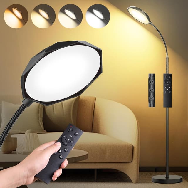 Detalle de Elegante Diamant-LED Stehlampe für Wohnzimmer, dimmbar (18 W, 1.800 lm) mit Fernbedienung & Touch, schwarz