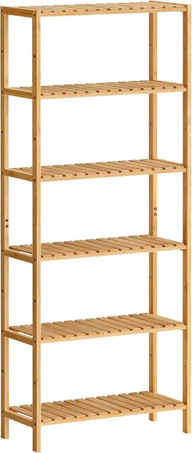 Detalle de SONGMICS Scaffale portaoggetti in bambù con 6 ripiani regolabili BCB036Y01, 26 x 60 x 160,9 cm