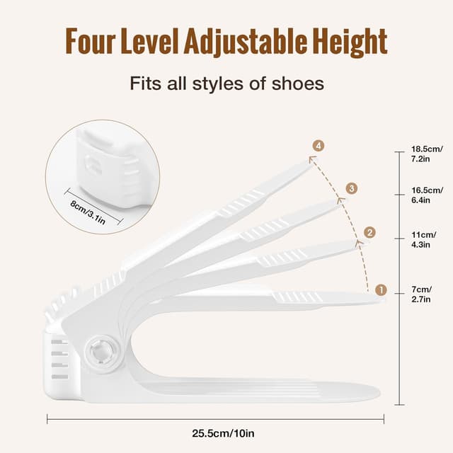 Detalle de Neprock 12-Pack White Neprock Shoe Organiser with Adjustable Shoe Slots for Wardrobe Storage