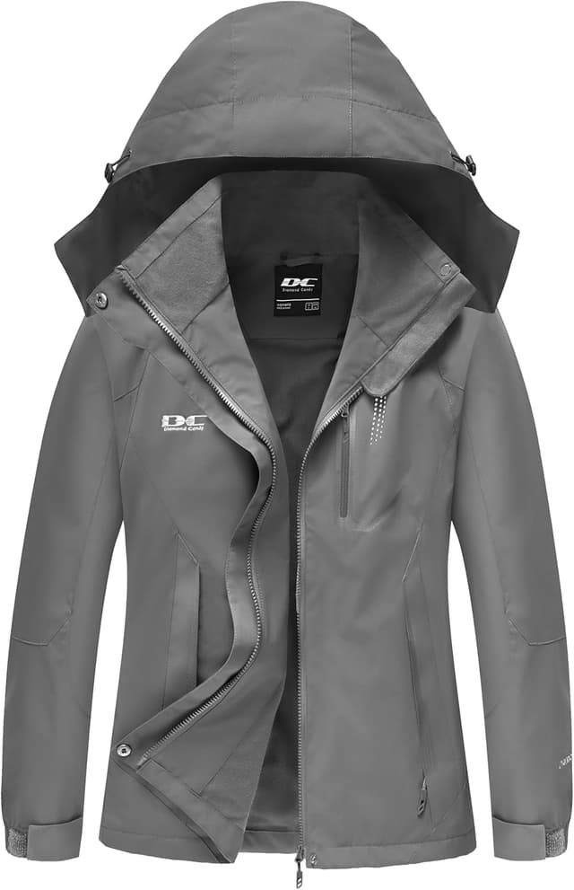 Detalle de DCmount Regenjacke Damen: wasserdichte Übergangsjacke mit abnehmbarer, verstellbarer Kapuze