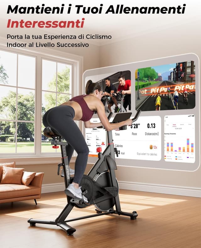 Detalle de Superun Cyclette da casa con resistenza magnetica e 32 livelli, controllo via app e portata fino a 136 kg
