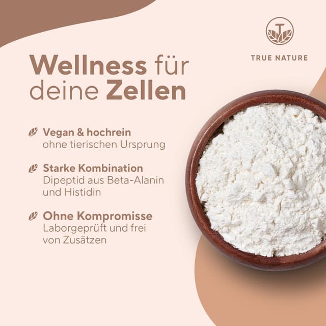 Detalle de TRUE NATURE L-Carnosin 1.000 mg Tagesdosis – 100 vegane Kapseln (50 Tage)