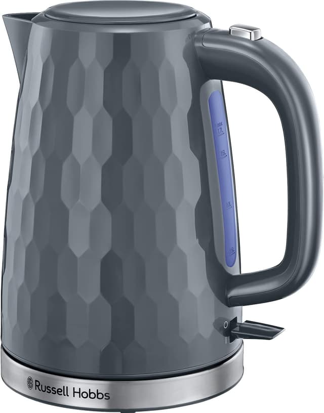 Detalle de Russell Hobbs Honeycomb 1.7L Cordless Electric Kettle (26053) – grey plastic, fast boil 3KW