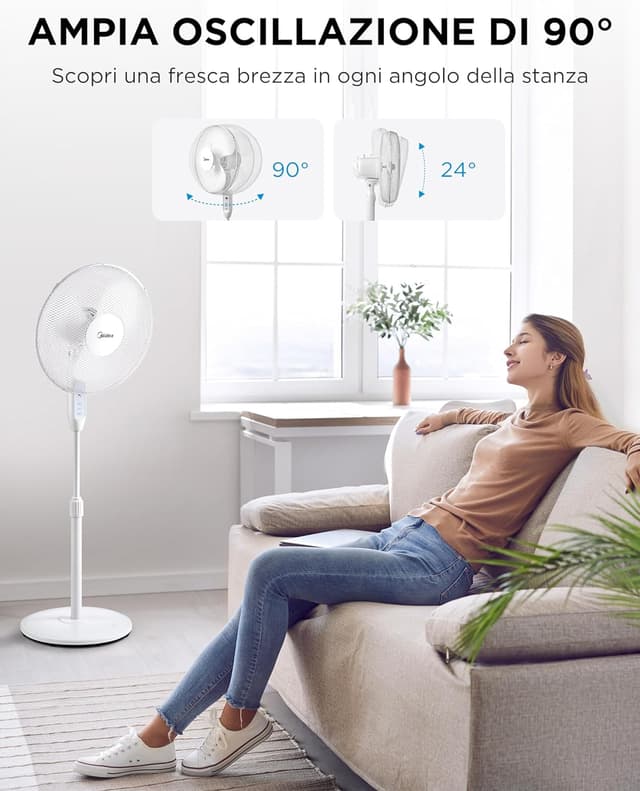 Detalle de Midea MFS400M0APW0, ventilatore a piantana silenzioso con telecomando e altezza regolabile