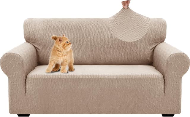 Detalle de YSTELLAA Housse de canapé extensible 2 places avec accoudoirs (kaki) anti-dérapante et lavable