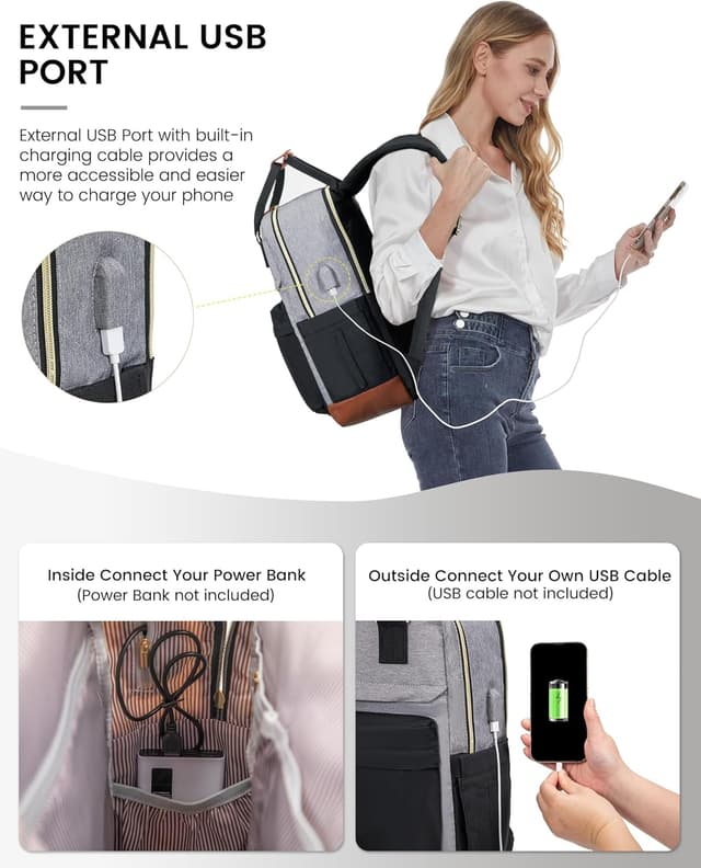 Thumbnail 6 de LOVEVOOK Schulrucksack für Teenager mit 15,6-Zoll-Laptopfach – wasserabweisend, USB-Ladeanschluss, 22 Liter