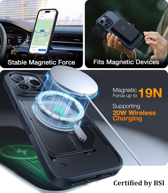 Detalle 2 de Torras 12FT Military Shockproof iPhone 15 Pro MagSafe case with MagSafe magnets, 20W charging support and titanium buttons (black)