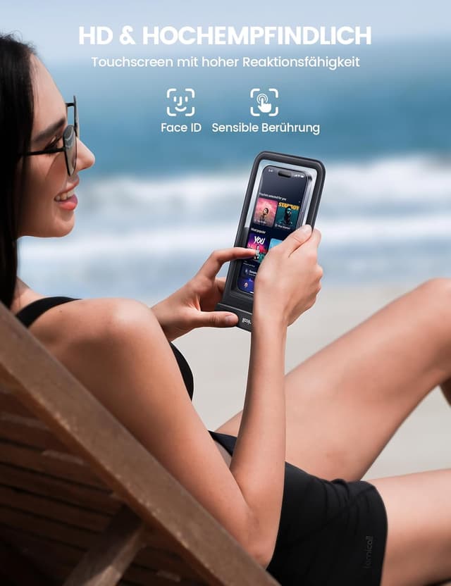 Detalle de Lamicall wasserdichte Handyhülle mit Doppeltaschen-Design – IPX8 Phone Case bis 7,5 Zoll