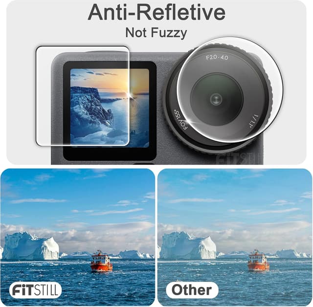 Detalle de FiTSTILL Tempered Glass Screen Protector Set for DJI Osmo Action 5 Pro/4/3 (9-pack) with Silicone Lens Cover