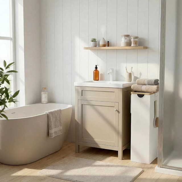 Detalle de efluky Slim Laundry Basket with Lid (Removable Bag) — Narrow 75L Hamper for Tight Spaces