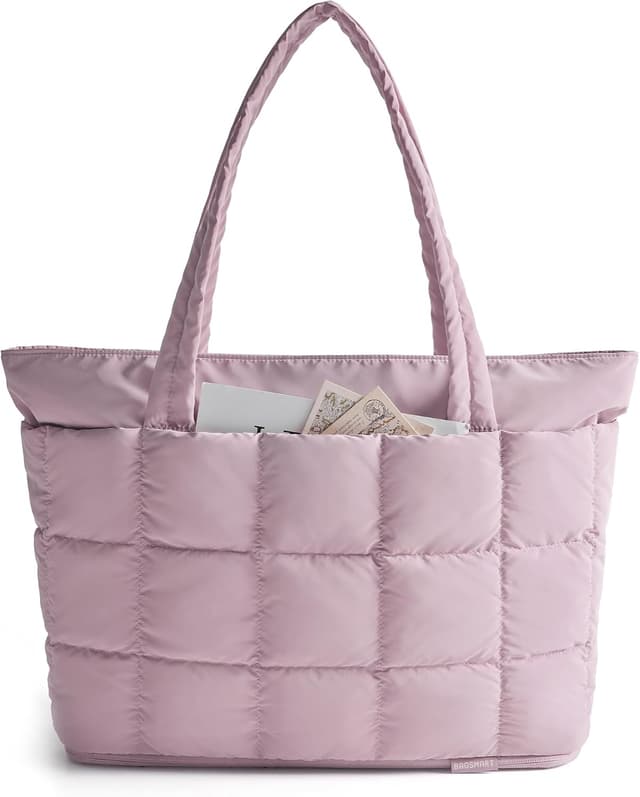 Detalle de bagsmart Expandable Laptop Tote Bag for Women (Large Capacity, Lightweight Quilted Puffer)