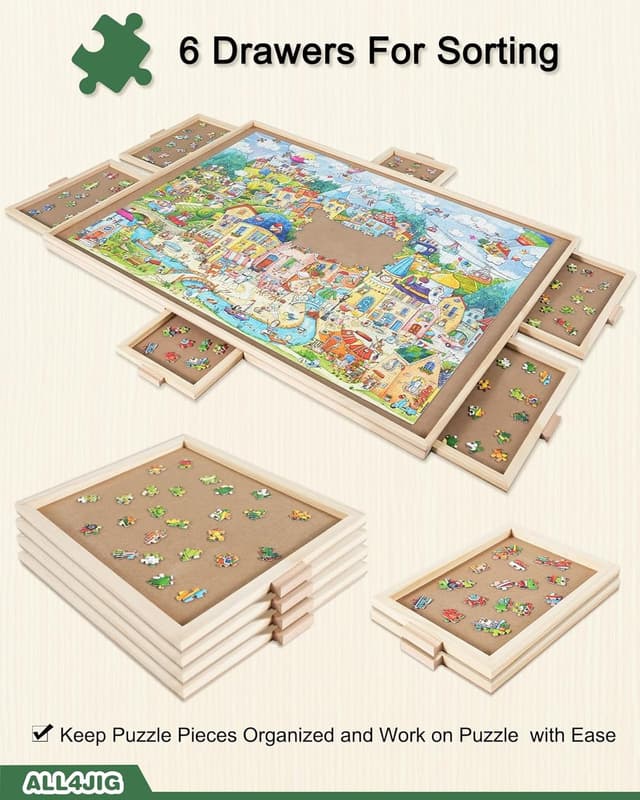Detalle de ALL4JIG 1000-Piece Rotating Puzzle Board with 6 Drawers and Cover (22"x30")