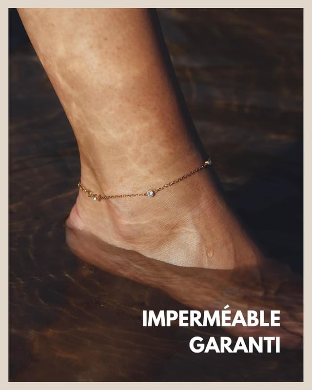 Detalle de Chaîne de cheville réglable pour femmes en acier inoxydable avec zirconium — étanche, 22 à 27 cm