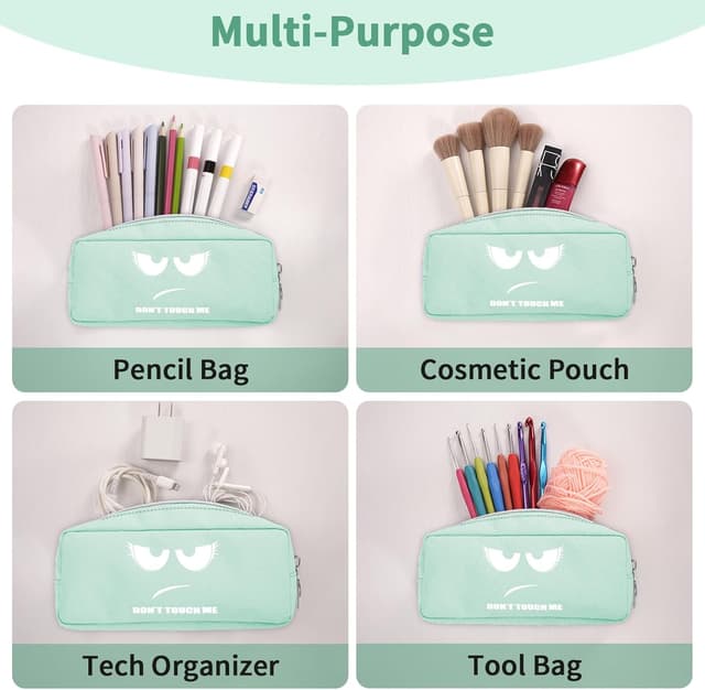 Detalle de FINPAC Trousse scolaire à crayons et maquillage Vert (ne pas toucher) — 1 compartiment, polyester résistant