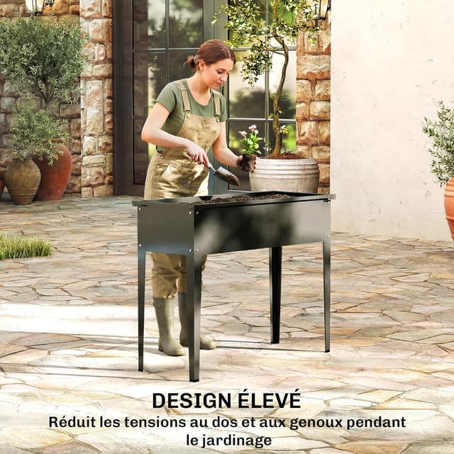 Detalle 2 de Potager sur pieds Outsunny 80 L en métal, 100 x 40 x 80 cm (noir)