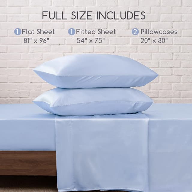 Thumbnail 6 de MR&HM Satin Bed Sheets Full Size 4-Piece Set with 15-Inch Deep Pocket (Light Blue)