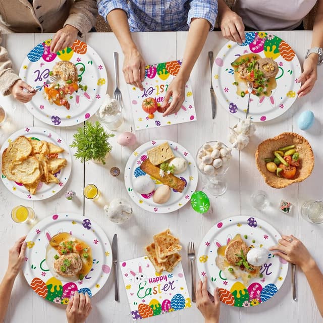 Thumbnail 6 de 150-Piece Happy Easter Plates and Napkins Paper Dinnerware Set (Easter Egg Hunt Tableware) — Serves 50