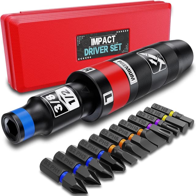 Detalle 1 de Aurlloct cacciavite a impatto 3/8" con testina rimovibile, 13 pezzi