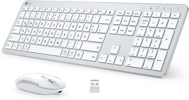 Detalle de iClever Tastatur-Maus-Set kabellos (wiederaufladbar) mit 2,4-GHz-Funk für PC/Laptop, Deutsch QWERTZ – Weiß