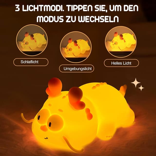 Detalle 2 de Silikon Nachtlicht für Babys in Drach-Form – dimmbar, Touch-LED und Timer