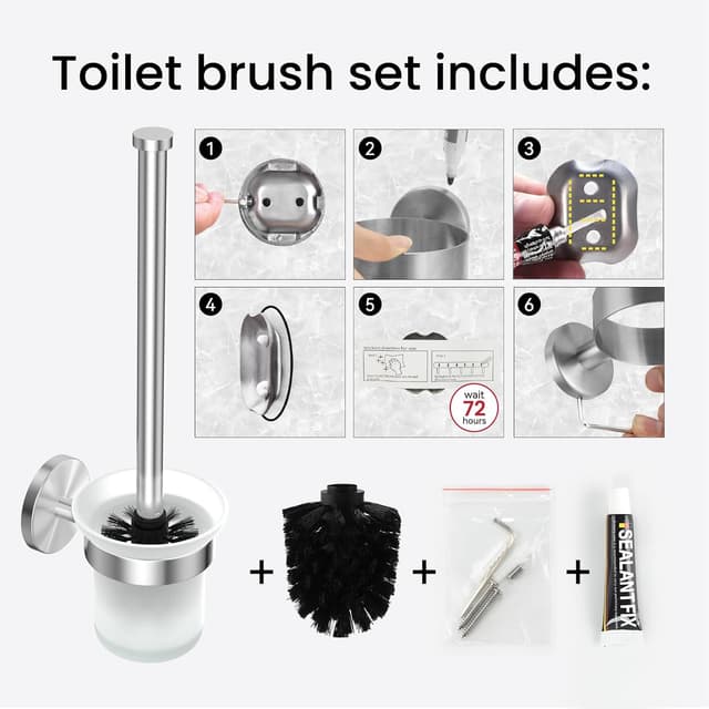 Thumbnail 6 de Dailyart WC-Klobürste mit Halter (ohne Bohren), Edelstahl & Glas – 2er Pack inkl. Ersatzbürste