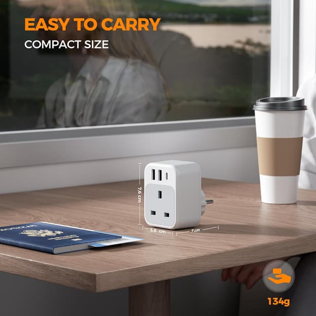 Detalle 2 de UK to Europe Plug Adapter with 3 USB (Type E/F Schuko) by TESSAN — EU Travel Adaptor for Multiple Countries